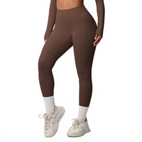 Legging de yoga taille haute moulant, couleur unie, double face brossée, séchage rapide, en Spandex/Nylon, style européen et américain