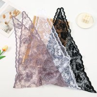 Hijab triangulaire en polyester à motif de feuilles de cerisier et dentelle, bord festonné, broderie 3D, style foulard