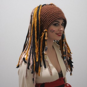 <span class=keywords><strong>Sombrero</strong></span> de Ganchillo Hecho a Mano con Peluca de Capitán, Rastas, Borlas y Cuentas, Gorro de Hilo para Festivales de Música y Cosplay - Product Image 6