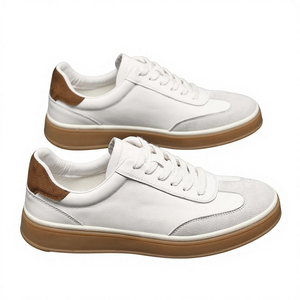 <b>White</b> Genuine Leather <b>Lace</b>-Up Walking Shoes Round Toe Rubber Outsole All Seasons Casual Low-Top Style - Product Image 1
