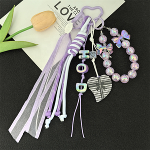 Creativo sistema Miu cuentas corazón colgante coche llavero encanto compañero regalo hecho a mano Diy cuerda trenzada llavero - Product Image 4