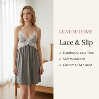 Robe Courte Exclusive en Modal Doux et Rayonne avec Bordure en Dentelle, Nuisette Sexy Minimaliste pour la Détente du Week-end et l'Usage Quotidien à la Maison