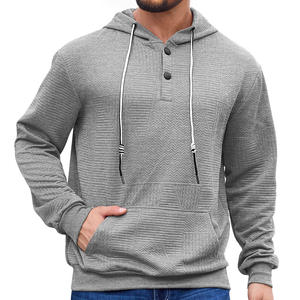 Sweat-shirt à capuche pour hommes, couleur unie, jacquard, manches longues, pull avec boutons, doublure polaire, respirant, vêtements décontractés pour les loisirs - Product Image 3