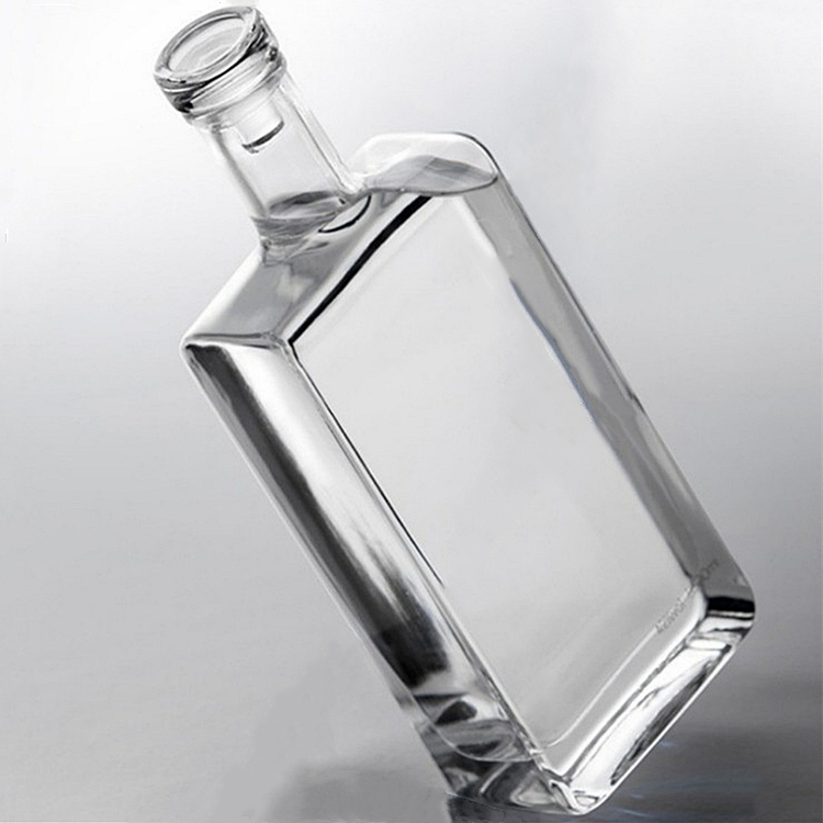 500ml transparent empty rectangular wine bottle, vodka whiskey brandy glass bottle with glass stopper