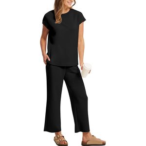 Ensembles deux pièces pour femmes, hauts décontractés à manches courtes, tenues assorties, vêtements tricotés respirants, mode plage, été - Product Image 4
