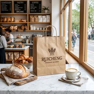 Sacs en papier kraft personnalisés de luxe pour cadeaux, sacs de shopping imprimés en blanc et brun avec votre propre logo - Product Image 4