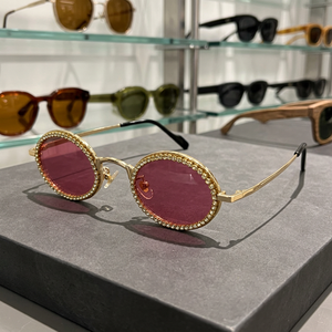 Luxurious Fashion Rectangle Rimless <b>Sunglasses</b> Moissanite Crystal Accents Gold Frame Anti-Reflective Pink Mirror Lenses UV - Product Image 2