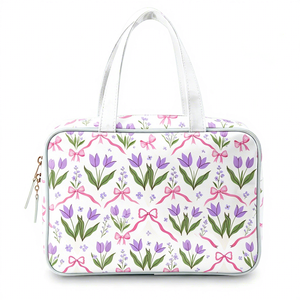 Bolsa de Maquillaje Floral Impermeable, Organizador de Artículos de Aseo de Gran Capacidad para Mujer, Bolsa de Cosméticos de Viaje Portátil de PVC - Product Image 6