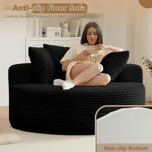 Sillón Lounge Individual Extra Grande Tapizado en Corduroy, Asiento Profundo Tipo Nube, Circular, Sin Ensamblaje - Product Image 6