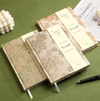 Carnet de notes A5 pour étudiant avec couverture en PU et papier, reliure spirale brodée en jacquard à fil doré, design incurvé et robuste - Cadeau idéal pour les notes