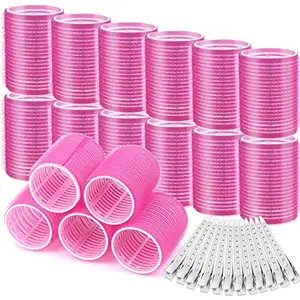 24Pcs Big Hair Rollers Set with 12 Hair Curlers Self Grip Holding Rollers Volume for Long Medium Short Salon DIY Hairstyles