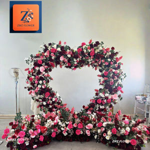 Arco Floreale a Forma di Cuore Personalizzato <span class=keywords><strong>con</strong></span> Supporto, Sfondo di Rose Artificiali per Decorazione Palco Matrimoniale 8 Piedi - Product Image 2