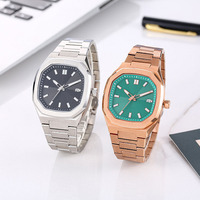 Montre mécanique carrée octogonale pour homme, cadran noir effet soleil, marqueurs lumineux, bracelet en acier inoxydable, calendrier, montre-bracelet pour homme d'affaires