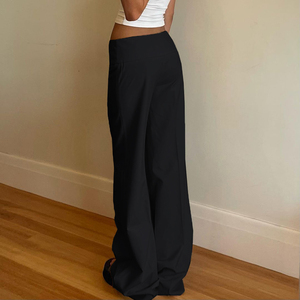 Pantalones Casuales de Oficina para Mujer, Holgados, con Parches, de Tiro Bajo, con Detalle de Botones, Color Sólido, Tallas Grandes, Venta al por Mayor - Product Image 3