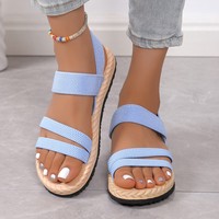 Sandales à talons pour femmes, style coréen, confortables, tendance, plates, à bout ouvert, avec coussinets, à brides croisées, style gladiateur romain