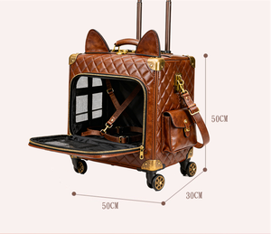 Sac de transport pour animaux de compagnie en cuir OEM avec roues, transporteur de luxe pour chats et chiens, transporteur à roulettes pour chiots et chatons pour les voyages - Product Image 2