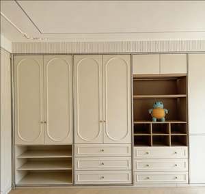 Beige Bedroom Wardrobe with Ribbed Glass Doors Built in <b>Shelves</b> and Drawers Spacious Clothes Storage Cabinet with Classic Design - Product Image 3