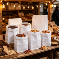 Sac en papier kraft blanc écologique de qualité alimentaire matériau recyclé dégradable logo personnalisé expositions supermarchés promotions