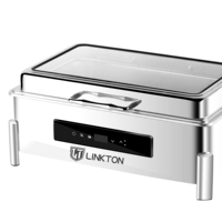 Panci Listrik Kaca Penuh 9L Stainless Steel Persegi Panjang Penghangat Makanan Buffet untuk Katering