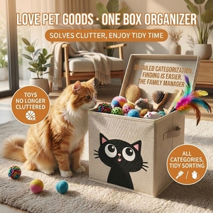 Contenedores de Almacenamiento Resistentes para Gatos - 100% Inodoros y Sin Deformaciones - Contenedores Cúbicos de Tela de Lino Reforzada con Tapas y Asas - Adorable Organizador de Armario - Product Image 1