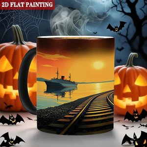 Mug magique en céramique noir givré de 11 oz, changeant de couleur à la chaleur, pour usage quotidien au bureau - Product Image 6