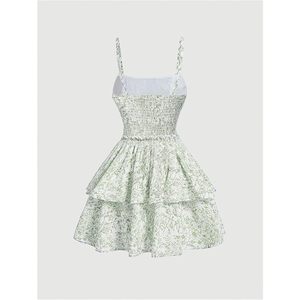 Robe d'été mini à imprimé floral pour femme FOXA, bretelles spaghetti, coupe trapèze, taille empire, robe de vacances décontractée et respirante en tissu tissé - Product Image 2