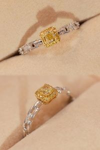 Xinfly 18K Real Gold Jewelry Set <b>Ice</b> <b>Out</b> Square Yellow Diamond Pendant Necklace Ring for Wedding Engagement Party or Gift - Product Image 5