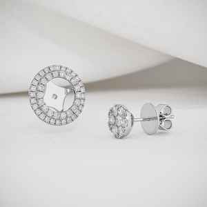 Pendientes de oro puro de 18 quilates con diamantes de racimo redondo de lujo, pendientes minimalistas de oro puro hechos a mano dos en uno para ella, venta al por mayor - Product Image 6