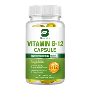 60pcs Vitamina B12 Softgel Cápsulas Nerve Brain Health Supplements Infundido com Spirulina Orgânica