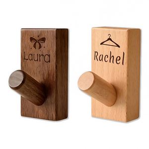 Custom Wood Wall Hook, Personalized Solid Walnut <b>Coat</b> <b>Peg</b> with Engraved Name, Modern Beech Wooden Hat Hanger, Entryway Organizer - Product Image 1