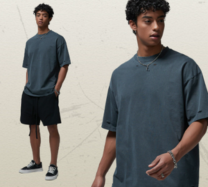T-shirt oversize déchiré pour homme, manches courtes, col rond, couleur unie, style streetwear, en jersey de coton lavé, design vierge - Product Image 4