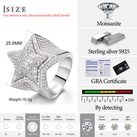 Bague Étoile en Argent Sterling 925 Plaqué Or avec Moissanite VVS et Certificat GRA pour Hommes et Femmes – Collection Joaillerie Fine