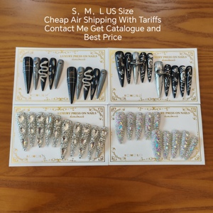 Nouvelle conception, <span class=keywords><strong>ongles</strong></span> press-on faits à la main en gros, ensemble de 10 <span class=keywords><strong>faux</strong></span> <span class=keywords><strong>ongles</strong></span> 3D en <span class=keywords><strong>gel</strong></span> dur pour femme, longs, carrés, de luxe - Product Image 5