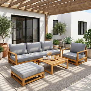 EDEN Juego de Muebles de Jardín de 6 Piezas, Contemporáneo, Ecológico, de Madera de Acacia, con Cojines Impermeables, Plegable, para Patio y Hoteles - Product Image 3