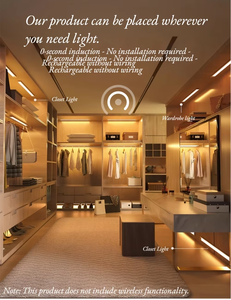 运动感应灯无线 LED 夜灯塑料室内 USB 可充电厨房橱柜衣柜灯楼梯背光灯 - Product Image 5