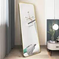 Miroir sur pied moderne pleine longueur en verre HD avec cadre métallique, mobile et mural pour chambre à coucher, taille standard, directement de l'usine