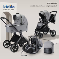 Poussette pliable 3-en-1 Kidilo G100 en alliage d'aluminium avec capacité de charge de 20 kg pour position assise/allongée, 0-12 mois