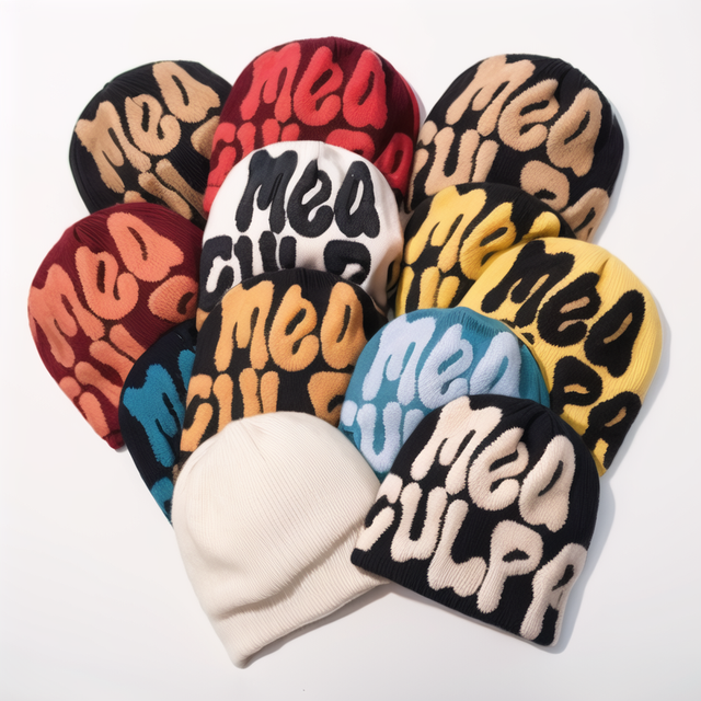 Wholesale Big Logo Man Winter Knitted Beanie Fitted Hats Custom Warm Beanie Hats
