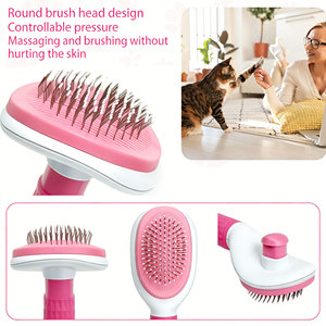 Brosse démêlante massante à aiguilles en acier inoxydable autonettoyante pour toilettage des animaux, brosse lissante à élimination des poils en un clic pour chiens et chats - Product Image 3