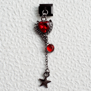 Bracciale con ciondoli in stile italiano, gotico, nero, color canna di fucile, con cristalli rossi, ciondoli punk a forma di rosa scura/cuore/spada/pipistrello, per gioielli fai da te - Product Image 5