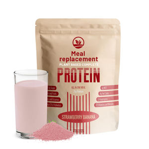 Polvo de proteína vegetal de batido de reemplazo de comida vegana OEM-sabor a plátano fresa, probióticos, vitaminas, suplementos de fibra dietética - Product Image 1