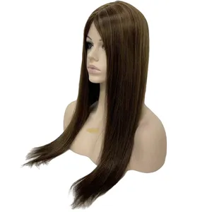 Grosir Pabrik topper dasar sutra potongan rambut manusia virgin Tiongkok topper Yahudi ditarik ganda cakupan penuh rambut palsu wanita