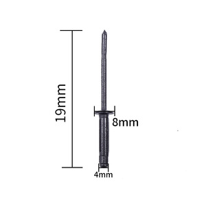 Rivets en aluminium noir, longueur 19 mm, tête 8 mm, tige 4 mm, pour fixation automobile - Product Image 1