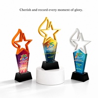 Trophée innovant en cristal étoile à cinq branches avec base métallique personnalisée, médaille de récompense pour événements en Chine, service de gravure personnalisée