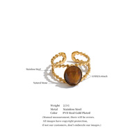 Bague double couche en acier inoxydable JINYOU 8308 plaquée or 14 carats avec pierre naturelle turquoise ronde