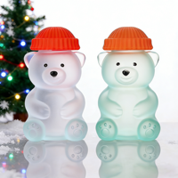 600 ml Ayı Şeklinde Meyve Suyu Kahve Şişesi Sevimli Renkli Vidalı Kapaklı Pipetli Buzlu Yarı Saydam Gradyan Renkli Spreyli Noel