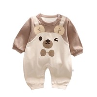 Baby-Strampler Herbst Langarm Reine Baumwolle Niedlicher Koreanischer Stil Versteckter Knopfverschluss Säuglingskleidung Krabbelanzug Einteiler