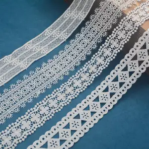 Fabrika toptan gelinlik fantezi beyaz sınır payetler ile vual dantel örgü dantel polyester nakış düğün dantel trim