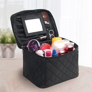 Customized Women Multifunctional Quilting <b>Mirror</b> Cosmetic <b>Bag</b> Case Black Quilted <b>Makeup</b> Storage <b>Bag</b> <b>with</b> Zipper - Product Image 6