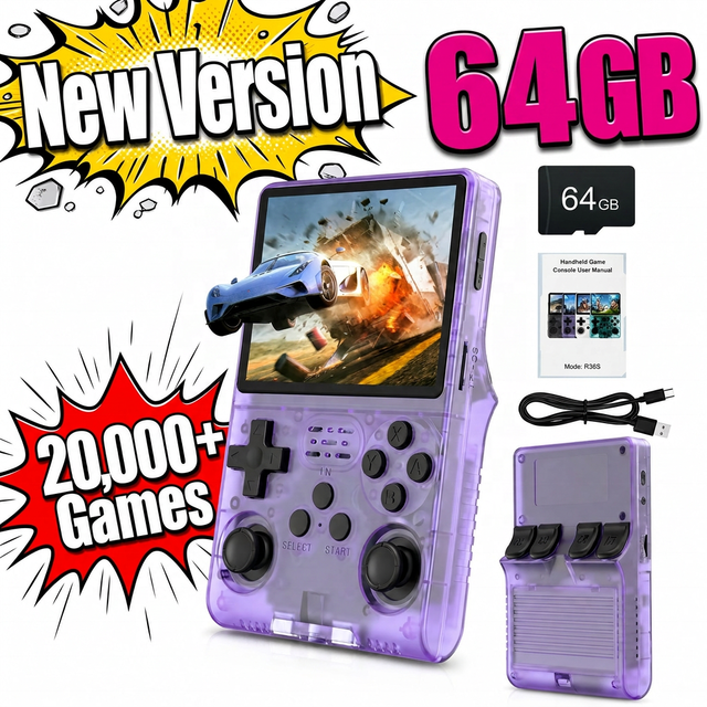 Updated R36S 64GB Games Mini Retro Handheld Video Game Console Classic Player Portable Games